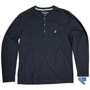 Nautica Men's Sleepwear Long Sleeve Black Henley Shirt‎ Size S